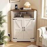 BonVache Eckschrank mit verstellbaren Fächern und offenem Stauraum, Schrank mit Steckdose, geeignet als Aufbewahrungsschrank für Wohnzimmer, Flur und Badezimmer, Weiß