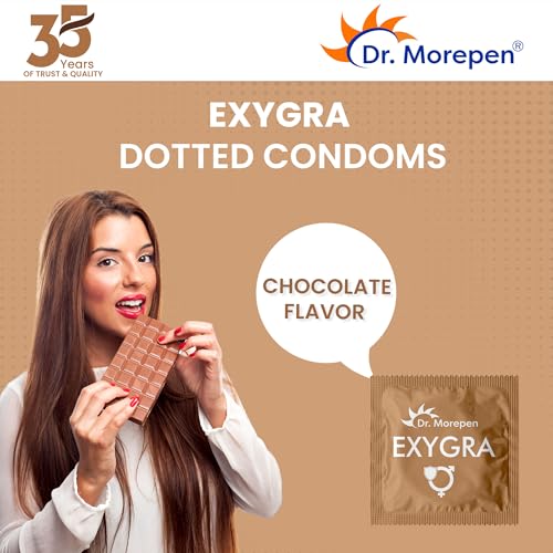 Image of Dr. Morepen Exygra Condoms- Ultra-thin, Lubricated, Extra Dotted, Chocolate Flavour (30 Count (Pack of 10)