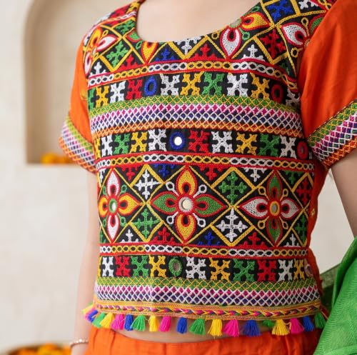 Image of AHHAAAA Girls Lehenga Choli with Dupatta, Kids Embroidered Chaniya Choli Set for Navratri Garba Dandiya Wedding Party Ethnic Outfit Y0045