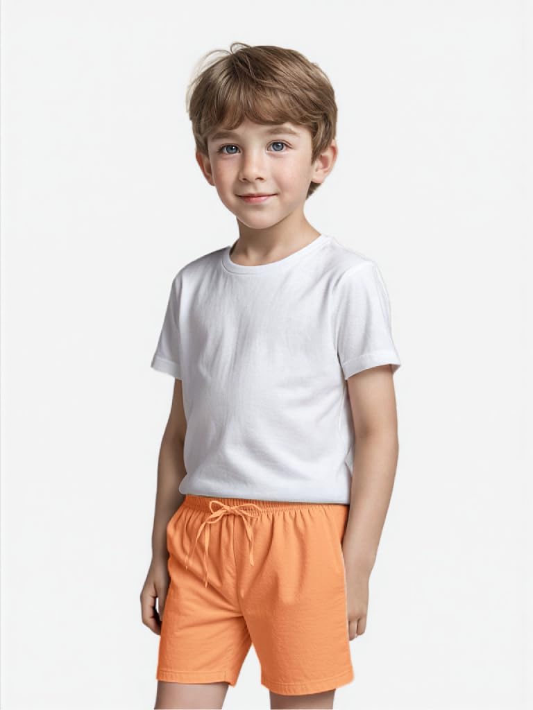 chickiddos Children's Cotton Linen Shorts for Summer, Beach Vacation Shorts for Baby Boys & Girls, Colorful Linen Pants (US, Age, 6 Years, Orange)