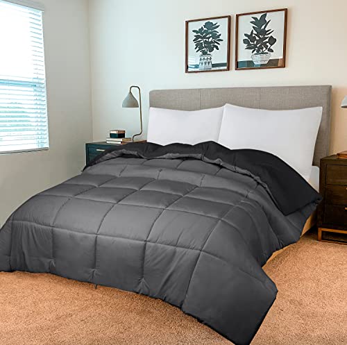 Image of ROYALE King Comforter - All Season Down Alternative Bedding Comforters- Lightweight Quilted Comforter with Corner Tabs- Soft Luxury Hotel Comforters- Box Stitched Duvet Insert (King, Black & Grey)