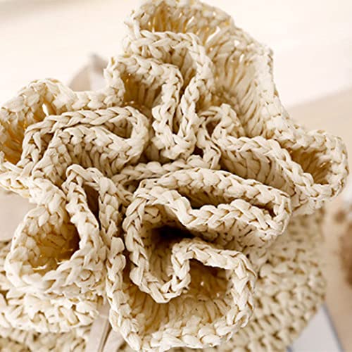 Image of Women Knapsack Crochet Woven Straw Backpack with Leather Straps Shoulder Bags Drawstring Backpack Summer Holiday Beach Tote Beige Rucksack