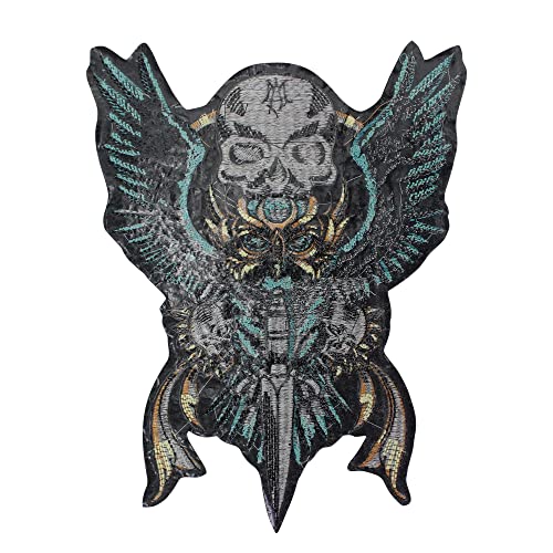 EMDOMO Stickerei-Applikation, Totenkopf-Aufnäher, zum Aufbügeln auf Motorrad, Biker, Jacke, Rücken