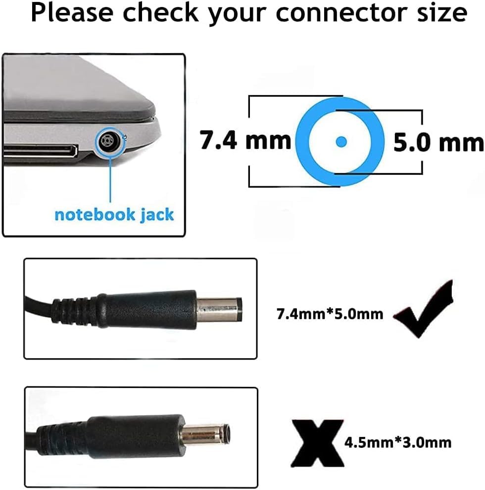 Image of WeFly 65W 19.5V 3.34A Laptop Adapter Charger for Dell Latitude E5440 E5470 7480 E6540 E7440 E7450 E7250 E6440 E6430 7490 7290 5490 5590 5290 Inspiron 15-5000 15-3000 Size: 7.4 x 5.0mm
