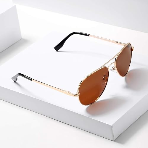 Miniatura 8 de AZorb Lentes de sol polarizados estilo aviador con montura de metal para hombres y mujeres, 100% protección UV 400