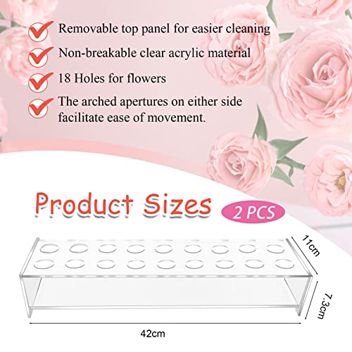2 Pcs Acrylic Flower Vase Rectangular Floral Centerpiece For Dining Table- 18 Holes Long Rectangle Acrylic Modern Vase With Holes For Flowers Clear Acrylic Flower Holder Arranger For Wedding #TOP1