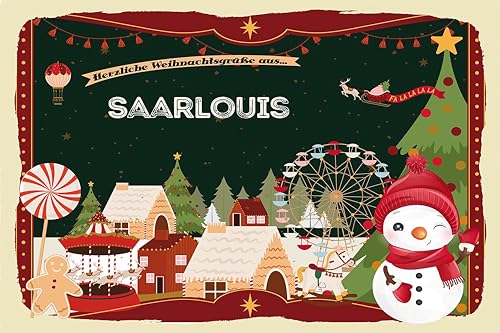 Blechschild 18x12 cm Weihnachten Grüße SAARLOUIS Wand Deko Bar Kneipe Sammler Geschenk