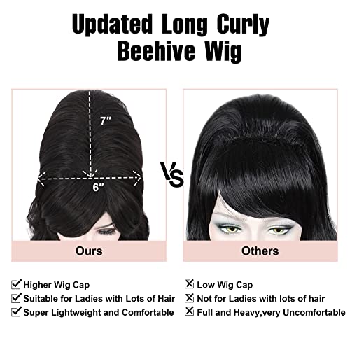 Kalyss Black Beehive Wig Women's Curly Wavy Long Heat Resistant Synthetic Hair Cosplay Costume Wigs (Black 1B) #TOP2