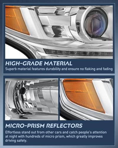 Image of Nilight Headlight Assembly Compatible with 2015 2016 2017 2018 2019 2020 Chevy Tahoe Suburban Chrome Housing Amber Reflector Clear Lens Replacement Headlamp Driver and Passenger Side | For Tahoe /Suburban 2015 2016 2017 2018 2019 2020 Chrome Housing Amber Reflector Headlight Replacement Driver & Passenger Side