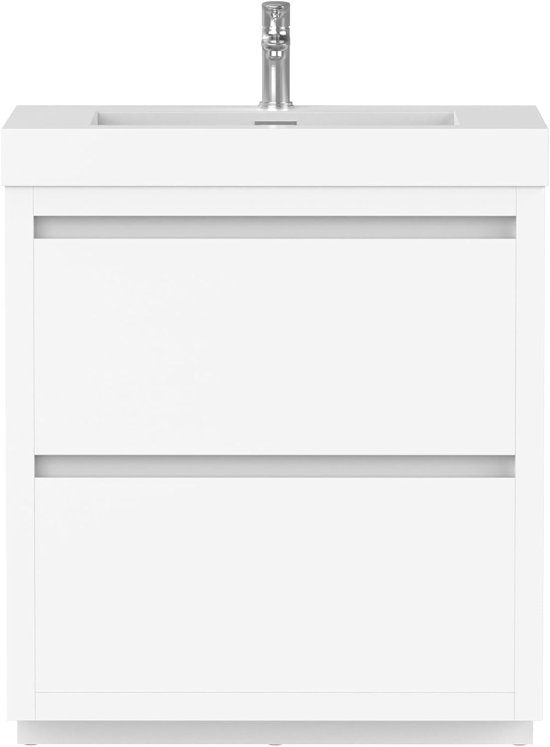 Vanity Art 30 Inches Single Sink Floor Standing Bathroom Vanity Set 2 Drawers Storage Cabinet with White Engineered Stone Top Undermount Rectangle Sink High-Glossy Finish VA6030WF