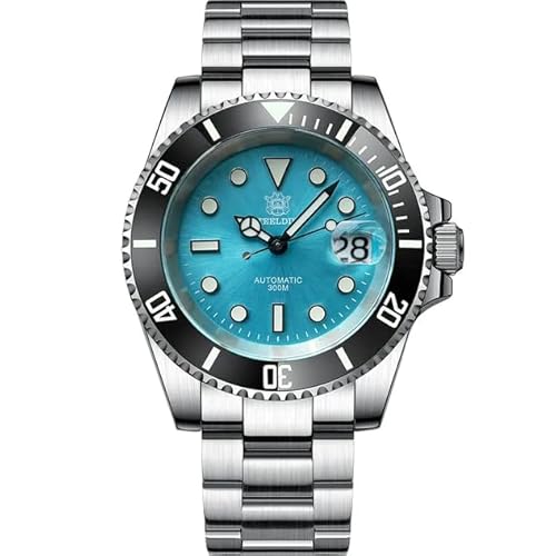 London Craftwork Steeldive SD1953 Diver Watch Ceramic Bezel 41mm Water Resistant NH35 Movement (Turquoise/Black (3-Link Steel Bracelet))