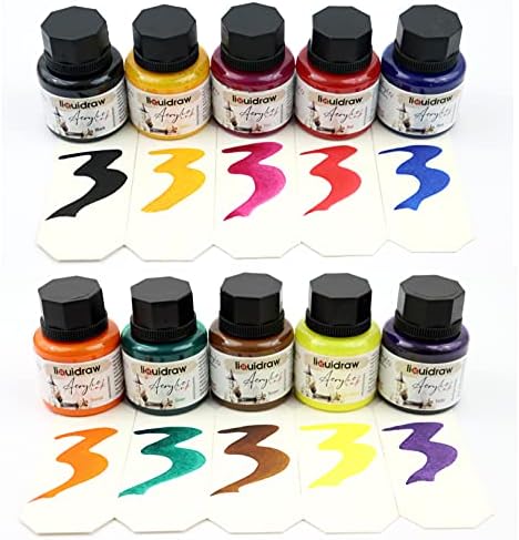 Liquidraw Acrylic Inks For Artists Set Of 10 Ink Set 35ml Professional For Painting, Drawing, Paints, Art, Brushes