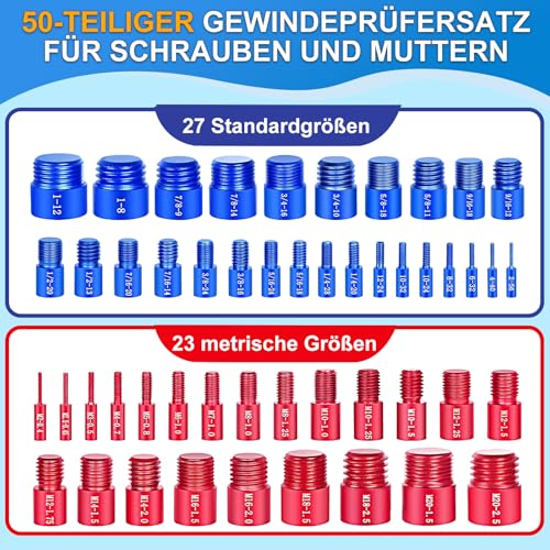 Gewindelehre 50-Teiliges Thread Checker Satz - Gewindeprüfer for Schrauben und Muttern Aluminiumlegierung Gewindelehre mit Metrischen und Imperialen Geeignet Zum Erfassen und Messen Von Gewindemaßen