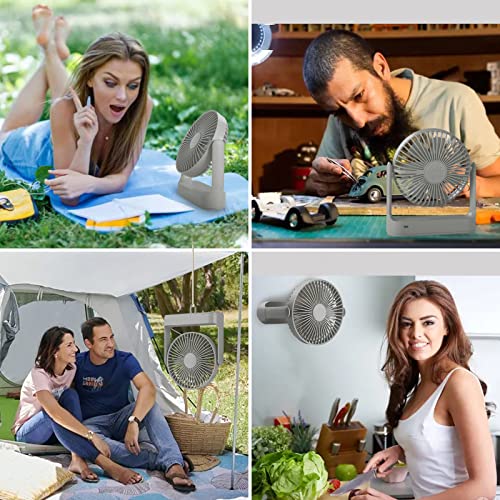 Camping Fan Rechargeable 4 Speeds, Quiet Wall Mountable Cordless Fans 270° Head Rotation, Battery Operated Portable Usb Desk Cooling Fan For Office Car Outdoor Picnic Barbecue Fishing Travel (Grey) #TOP4