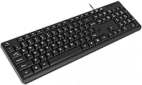 Vista 1 de Teclado con cable, teclado con cable de 104 teclas con teclado numérico, indicadores LED, ergonómico, cómodo juego y enchufe para Windows/Mac/PC