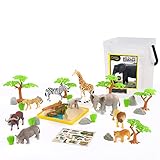 Just Play National Geographic Kids Tub of Realistic Safari Animal Toy Figurines, QR Code to Elephant, Lion, Giraffe Facts, Packaging from Recycled Materials, Storage Container, Amazon Exclusive