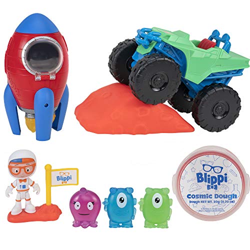 Blippi Moon Rock Adventures - Includes Space Rocket, Monster Mobile, Astronaut Character Figure, Flag, Ramp, Green Alien, Blue Alien, Surprise Alien, Cosmic Sand - Amazon Exclusive