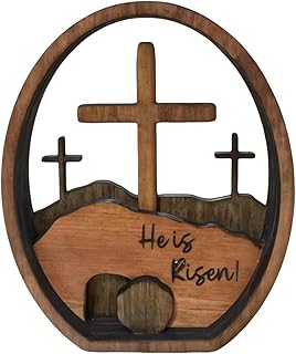 Auetrcls He is Risen Christian Easter Decor - Religious Empty Tomb Easter Decorations - Wooden Lent Jesus Resurrection Decor Gifts