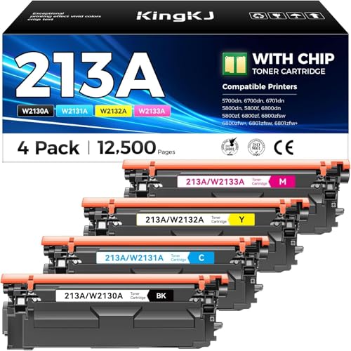 Image of 213A Toner Cartridge 4-Pack Set with Chip Replacement for HP 213A 213X W2130X W2130A Compatible for HP Color Laserjet Enterprise 5700dn MFP 5800dn 6700 6701dn 6800 6801dn Laser Printer Ink Black Color