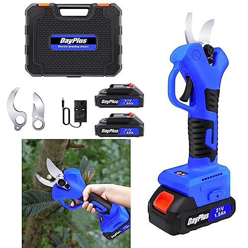 Tijeras de podar eléctricas, cortadora de batería profesional con 2 baterías de 1,5 Ah y cargador, tijeras inalámbricas, tijeras de podar para jardinería, poda, diámetro de corte de 25 mm, bolsa de