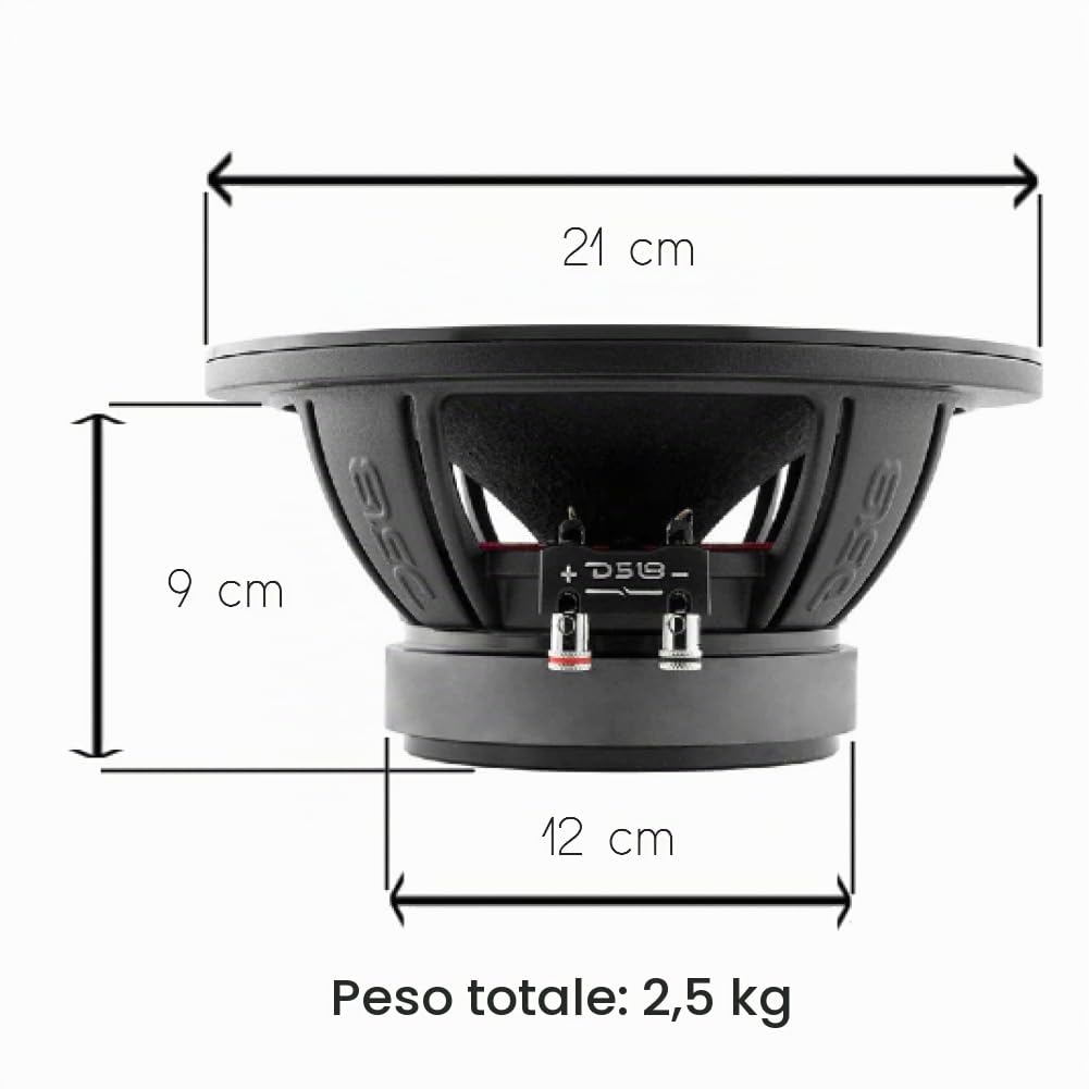 KIT SET PER DS 18 PRO-ZXi8.4BM midrange altoparlante con ogiva da 20 cm 200 mm 8" di diametro, 350 watt rms 700 watt max, 4 ohm, sensibilità 99 db, per auto, 1 pezzo