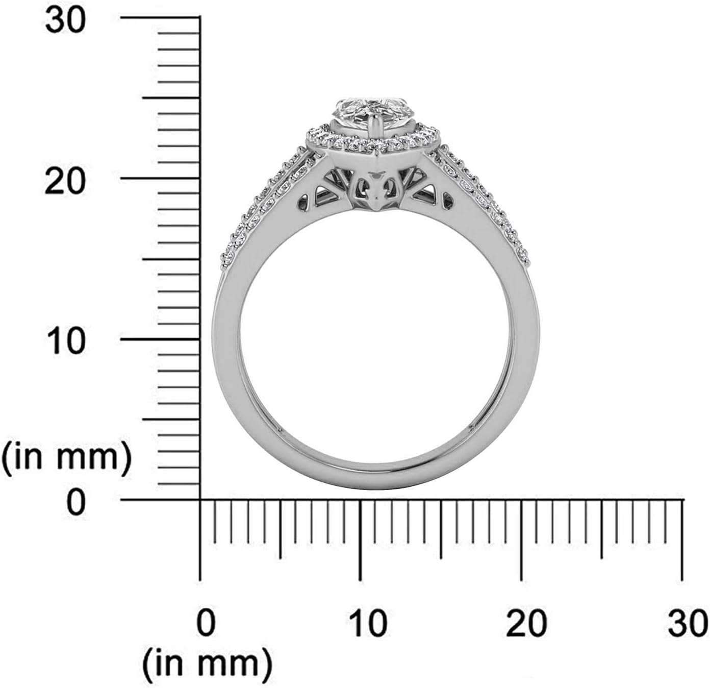 Pretty Jewels 925 Sterling Silver Center 8.5x5.5mm Pear Cut Lab Created Moissanite And Natural White Diamond Teardrop Halo Solitaire Engagement Rings for Women Gift For Her (1.40 Cttw)