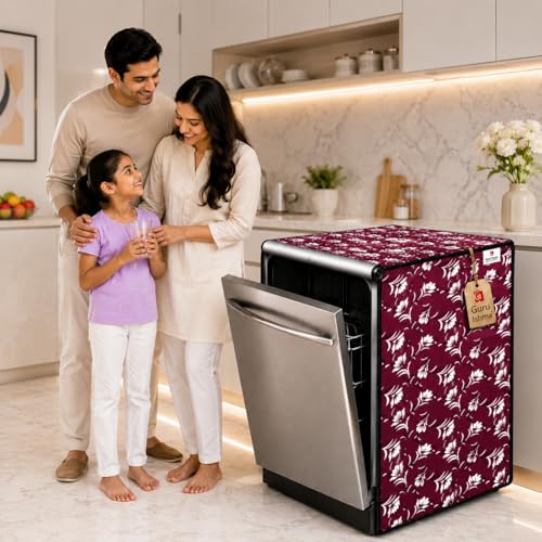Image of Waterproof Dishwasher Cover for 12 to 15 Place Setting | Suitable with Bosch, LG, IFB, Hafele, Faber & More | Dustproof Appliance Protector Zip Cover Universal Fit-(63X63X88cms Design 2)