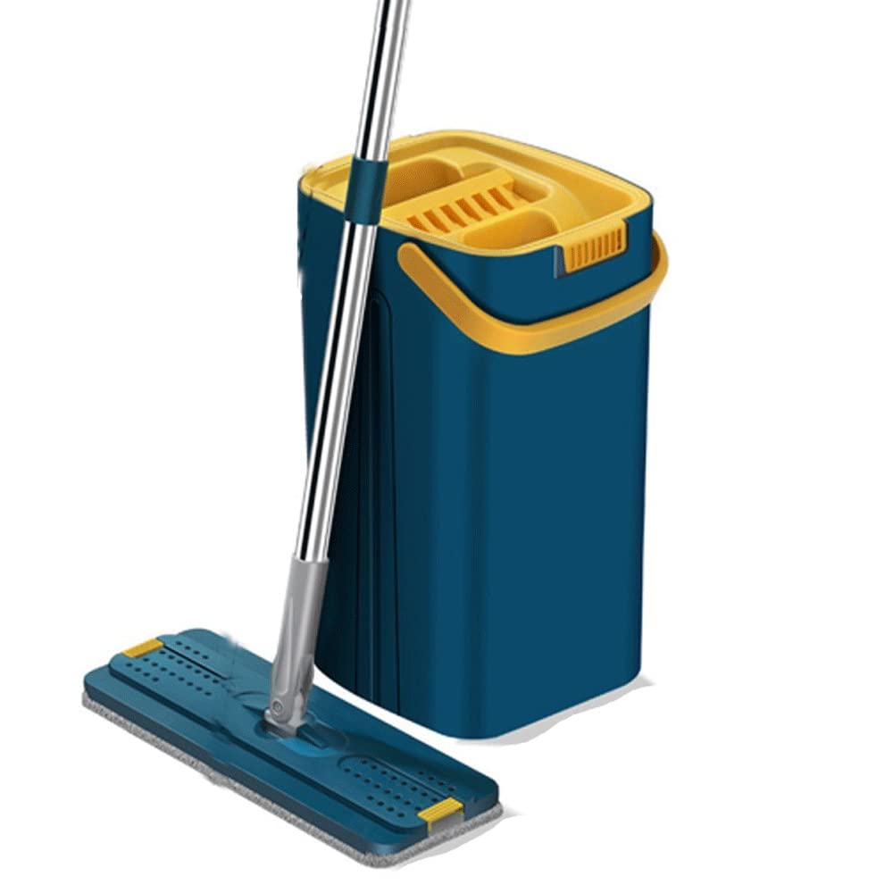 Bodenwischer Flache Flügelmopp mit Eimer 360 drehenden Handfreie Waschbodenreinigung Mop Mikrofaserkissen nass trocken Verbrauch Haupt Wischmopp (Color : C-Bucket Mop 6pcs Pads)