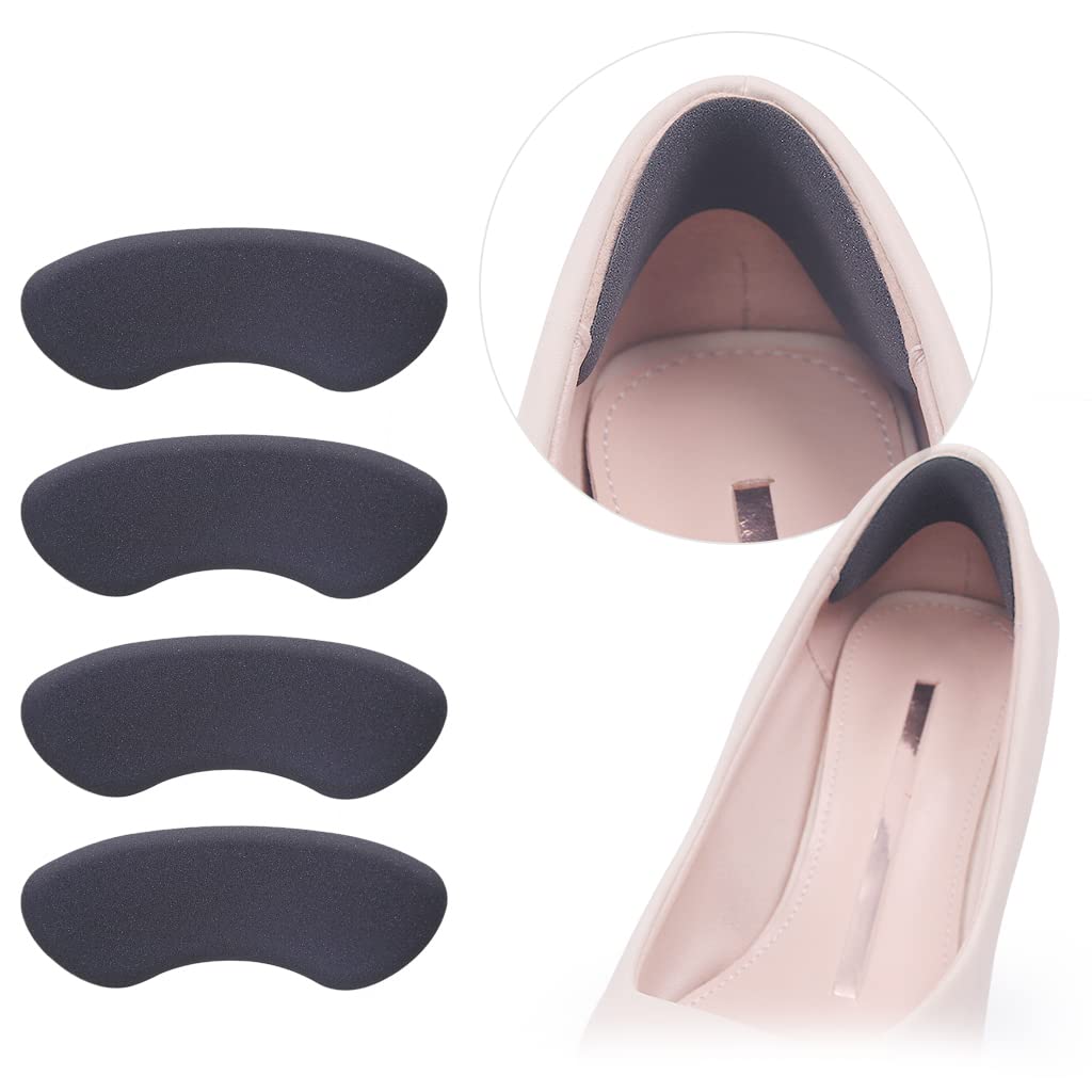 Heel Cushion Inserts Heel Grips 【PORON - Made in USA】 Self-Adhesive Foot Care Protectors for Loose Shoes, Heel Pain, Callus Blisters (Black, 4 PCS)