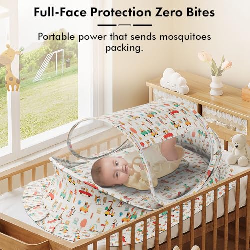 Image of StarAndDaisy Baby Mosquito net for Baby 0-12 Months with Mattress for Infants, Toddlers Safe Baby, Breathable mesh-Mosquito Net for Baby's Peaceful Sleep - Traffic Print