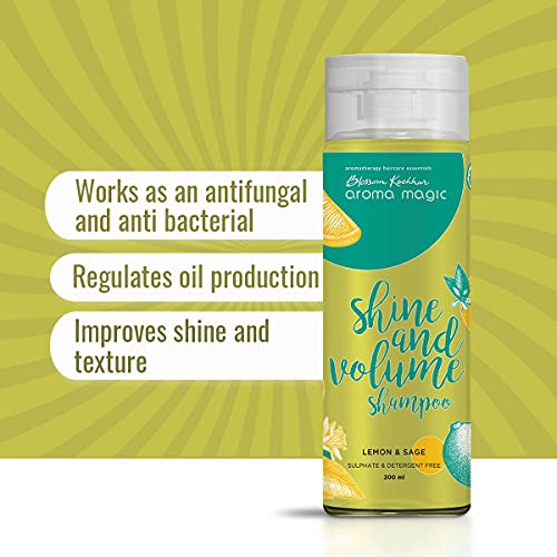 Image of Aroma Magic Shine & Volume Shampoo | Antifungal, Oil-Balancing, Boosts Shine & Texture | with Lemon & Sage Essential Oils | Vitamin A, C & D | All Hair Type | 200ml (Pack of 2)