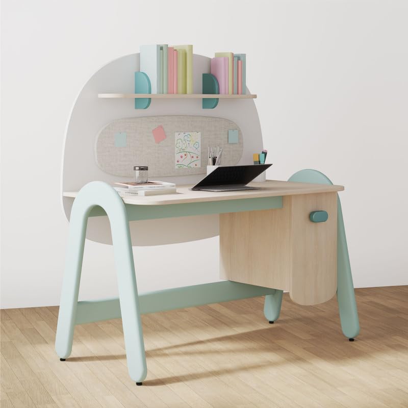 Image of Smartsters Study Table for Students with Large Desktop, Pin-Up Board, Open & Closed Storage, Wide Tabletop, and Exciting Back Panel. Perfect for Books, Stationery, and Craft Material.