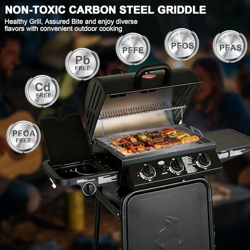 Image of Flat Top Griddle Insert for Chargriller, Carbon Steel Griddle Plate for Char-Griller 5050, 3030, 3725, 3001, 5650, 5252 Grill Models, King Griller 3008, Replacement Part for Chargriller Grates