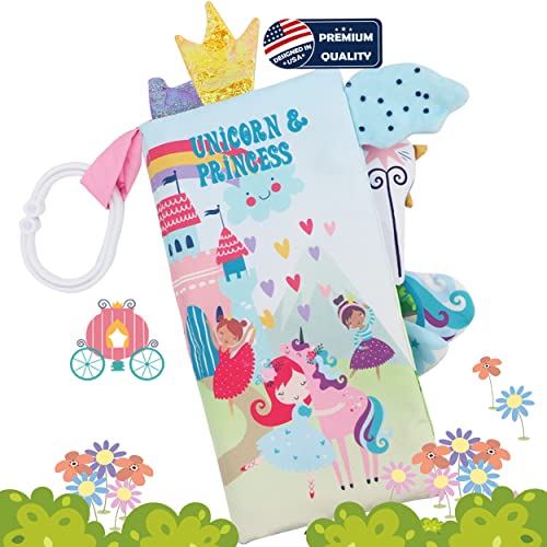 Image of Unicorn Baby Books 0-6 Months Toys 6 to 12 Months, Touch Feel Cloth Crinkle Books for Babies,Infants, Soft Sensory Stroller Toys Baby Gifts Shower Items, Chweing Book, Easter Gift-Princess