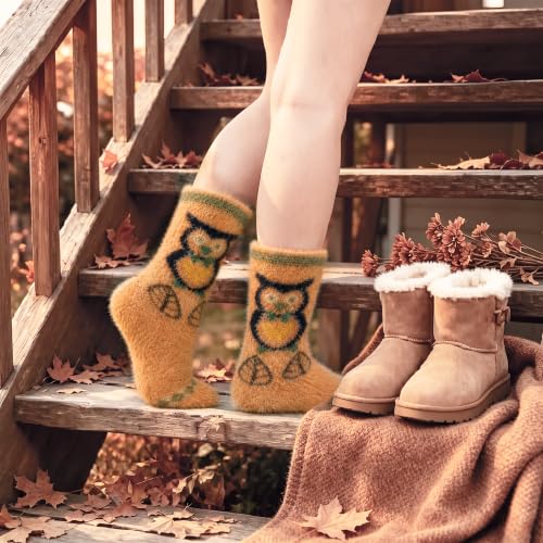Image of ICEIVY 5 Pair Comfy Fuzzy Warm Winter Cozy Socks Birthday Gifts for Women | Plush Soft Socks Cloud Wool Thick Fluffy Vintage Style Premium Gift-Boxed Socks for Wife Mom Sister Grandma or Girlfriend