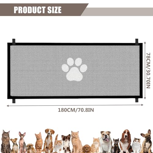 Treppenschutzgitter Hund, Hunde Türschutzgitter 180 x 78 cm, Hundebarrieren Hunde, Tragbare Absperrgitter für Baby und Katze, Treppenschutzgitter ohne Bohren für Treppen Haustier Türen Flur
