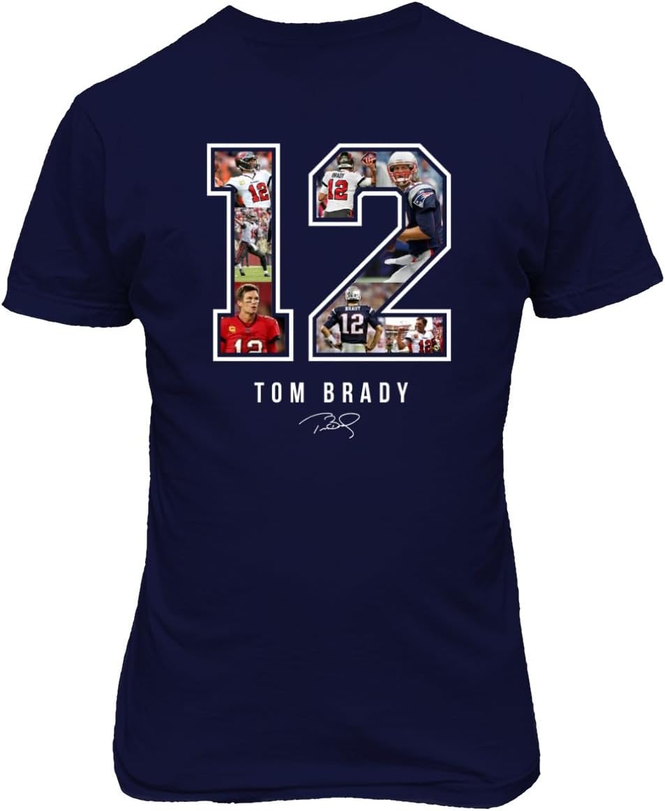 Societee Brady Tampa New England Football Goat 12 Collage Unisex T-Shirt (Navy, Medium)