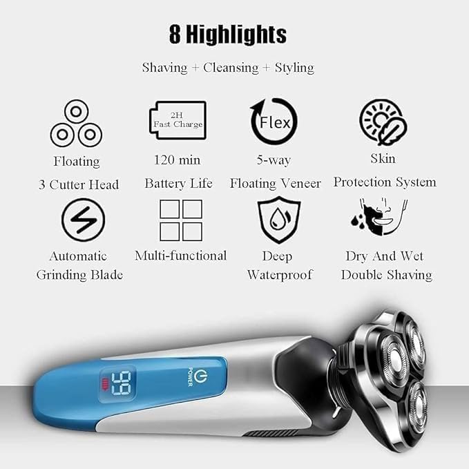 Rasoio elettrico da uomo, asciutto e bagnato, impermeabile, rotante, da viaggio, ricaricabile tramite USB, con display a LED, per rasatura, marito, papà