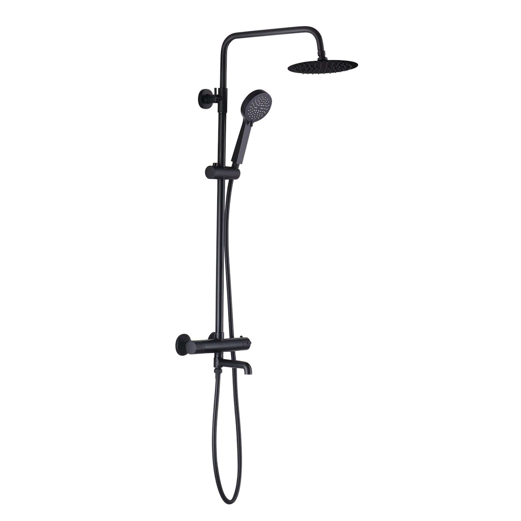 ENKI, Dune, SH0619, Thermostatic Shower Set 3 Outlet, Incl. Bar Shower Valve, 200mm Overhead Shower, Handset and Bath Filler, Black