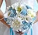 Abbie Home Real Touch Calla Lily Dahlia Bridal Bouquets Crystal Light Blue Ribbon Beach Wedding Rose Flowers DÃ©cor (B Round Bouquet)