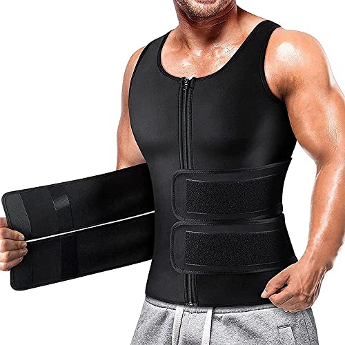 Bigfox Neoprene Sauna Vest For Men, Waist Trainer Sweat Vest Tummy Control Zipper Body Shaper Tank Top With Two Belt Zipper #TOP1