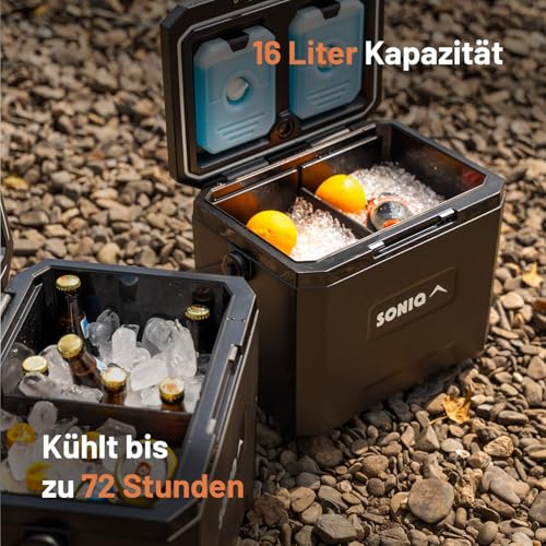Kühlbox Set 16 Liter ohne Strom mit 2 Kühlakkus und Schneidebrett - Passive Kühlbox mit bis zu 72 Stunden kälte - Perfekt geeignet für Boot, Angeln, Auto, Wohnmobil, Van, Picknick oder Festivals