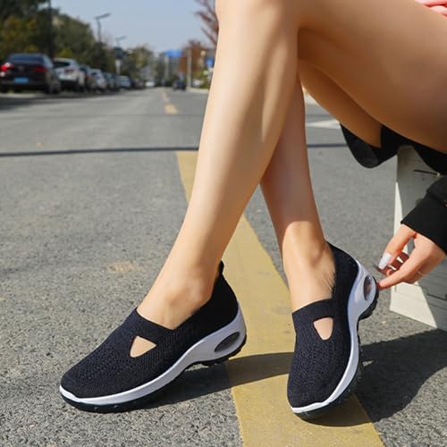 Womens Air Cushion Slip on Orthopedic Walking Shoes Arch Support Knitted Mesh Breathable Sneakers Lightweight Wide Width Non-Slip Shoes2