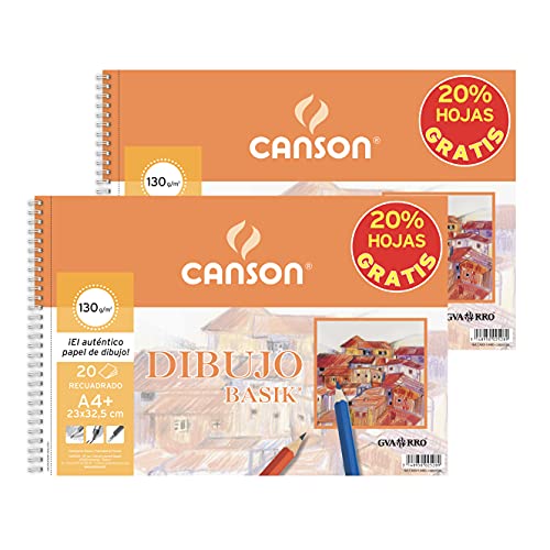 Canson 2 Álbumes Espiral Microperforados A4 de 20 hojas Dibujo Basik Recuadro, 130 g