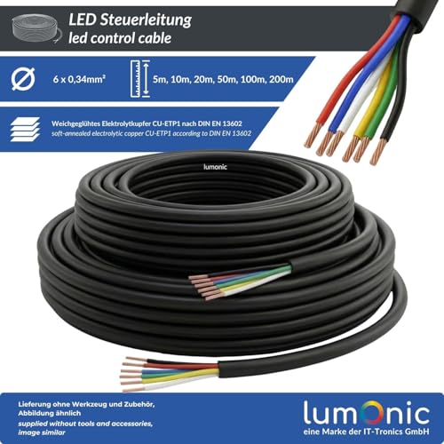Lumonic 6x0,34mm² RGBW CCT LED Steuerleitung schwarz 10m | ummanteltes 6 adriges Kabel flexibel | LiYY Verlängerung, Stromkabel, LED Zuleitung, Steuerkabel