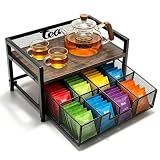 Uniqcovosa 2 Tier Tea Bag Organizer and Storage - 8 Drawer Sliding Tea Box Organizer, Tea Bar...