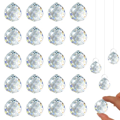 20 Pz Acchiappasole Cristallo da Appendere, Acchiappa-Sole Prisma in Cristallo, Crystal Suncatcher Decorazione, Finestra all’ Aperto Pendenti Prismi per Casa Ufficio Giardino Appendere(30 mm)