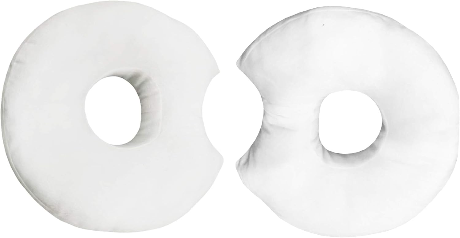 Donut Pillow for Ear Piercings - Comfortable Soft Ear Pillow for Side Sleeping - Reduces Ear Discomfort - Fun Decor, Stuffed Cushion and Toy, 14 Inches (White)