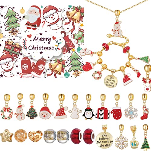 Jimtuze Calendrier de l'Avent de Noël 24 Jours, Bracelet à Breloques Calendrier de l'Avent, Calendrier de Compte à rebours de Noël avec Ensemble de Collier de Bracelet Bijoux de Mode pour Les Filles Cover