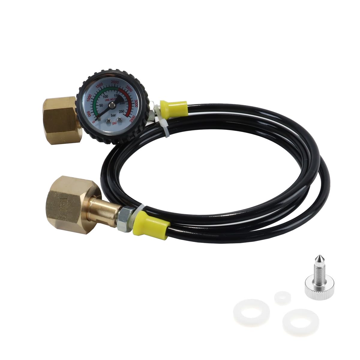 Manguera de transferencia de CO2 de 1,5 m con manómetro de 3000 PSI (2 roscas W21.8-14) para transferencia de CO2 de botella a botella grande.